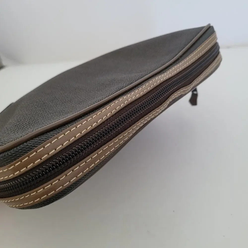 Dunhill Wristlet Pouch‎ Unisex Bag Zip Around Brown Logo Designer Coated Canvas
